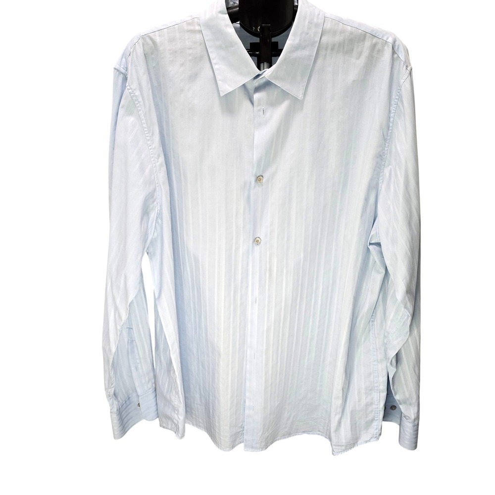 Calvin Klein Mens 2XL Light Blue‎ Striped Dress Shirt 100% Cotton Button Front